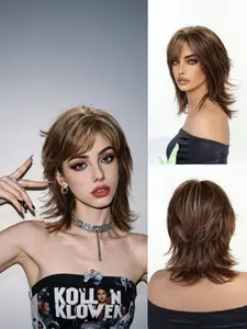 Unisex High-Volume Wolf Tail Wig Full Headpiece, Neutral Trendy Short Mullet Fiber Hair, Fashionable Accessory for Men and Women