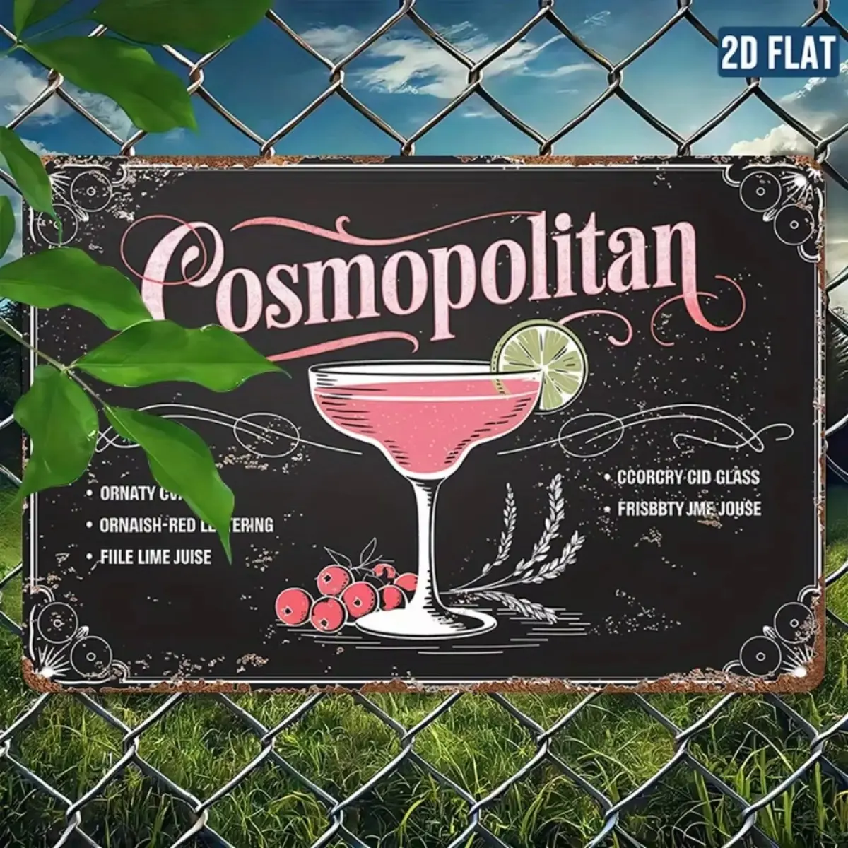 2D Flat Vintage Cosmopolitan Aluminum Sign Chalkboard Cocktail Recipe Home Bar Decor 1pc Halloween Christmas