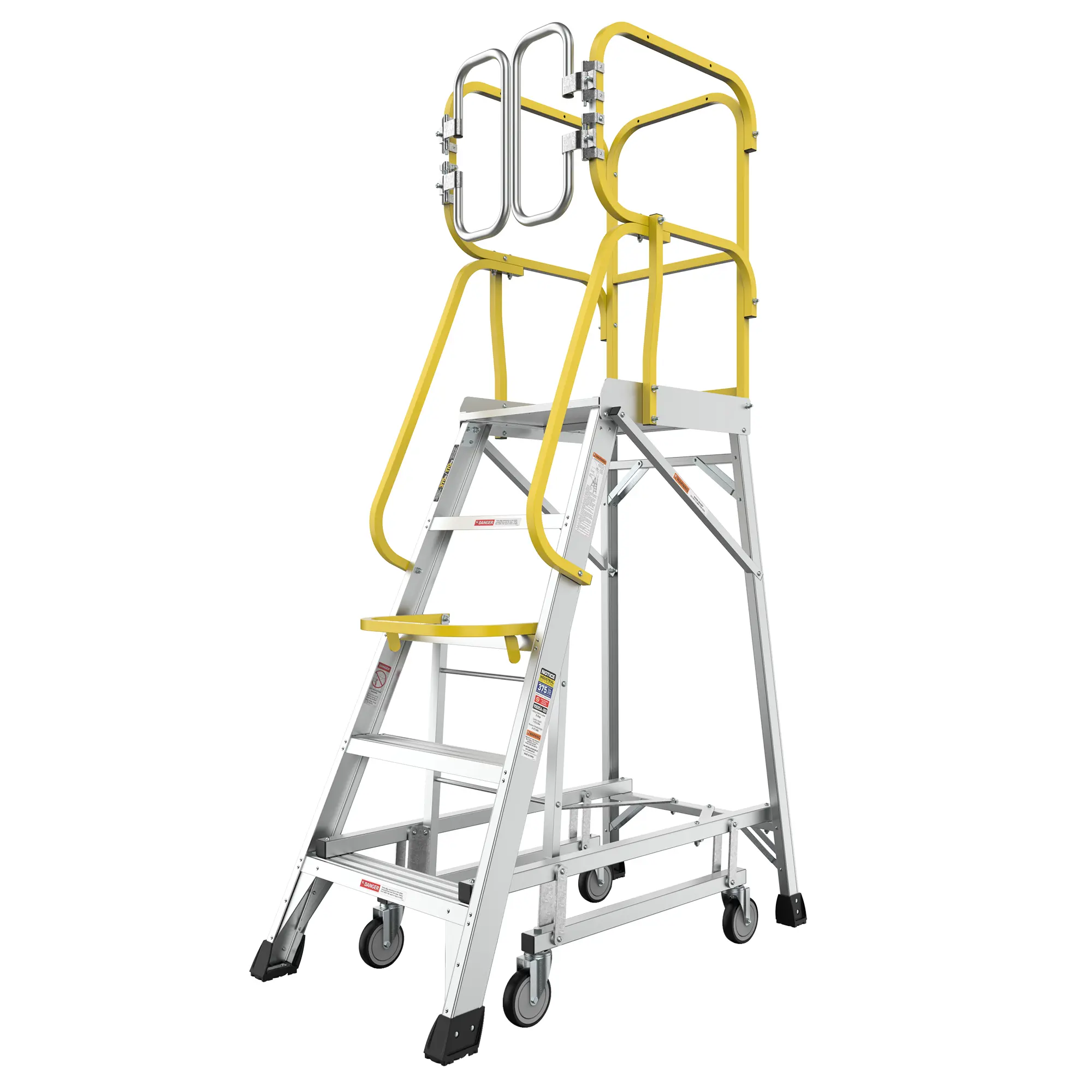 5-Step Aluminum Frame Rolling Platform Ladder - 375lbs Capacity, Lightweight, Anti-Slip Tread, Push Handle, Folding Step Stool for Home & Office (Tools & Hardware), Transport Wheels, Ansi A14.7-2020 Slip Resistance Standards, Tile/Wood/Concrete