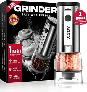Electric Salt and Pepper Grinder Set: 1 Grinder + 2 Replaceable Jars - Stainless Steel & Separate Hoppers - For Gourmet Sessions - Prevents Spice Mixing for Foodies (1 Grinder + 2 Jars)