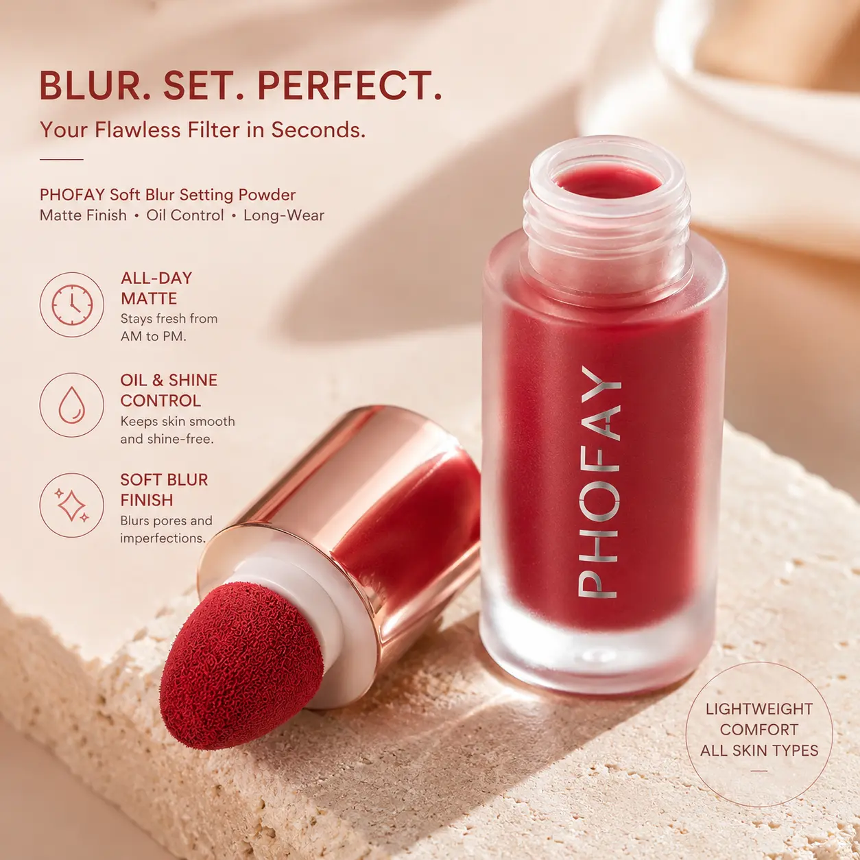 PHOFAY Sponge Tip Liquid Blush | Highly Pigmented, Blendable & Waterproof Lip and Cheek Tint, Long-Lasting Natural Glow for Everyday Makeup, Suitable for All Skin Tones