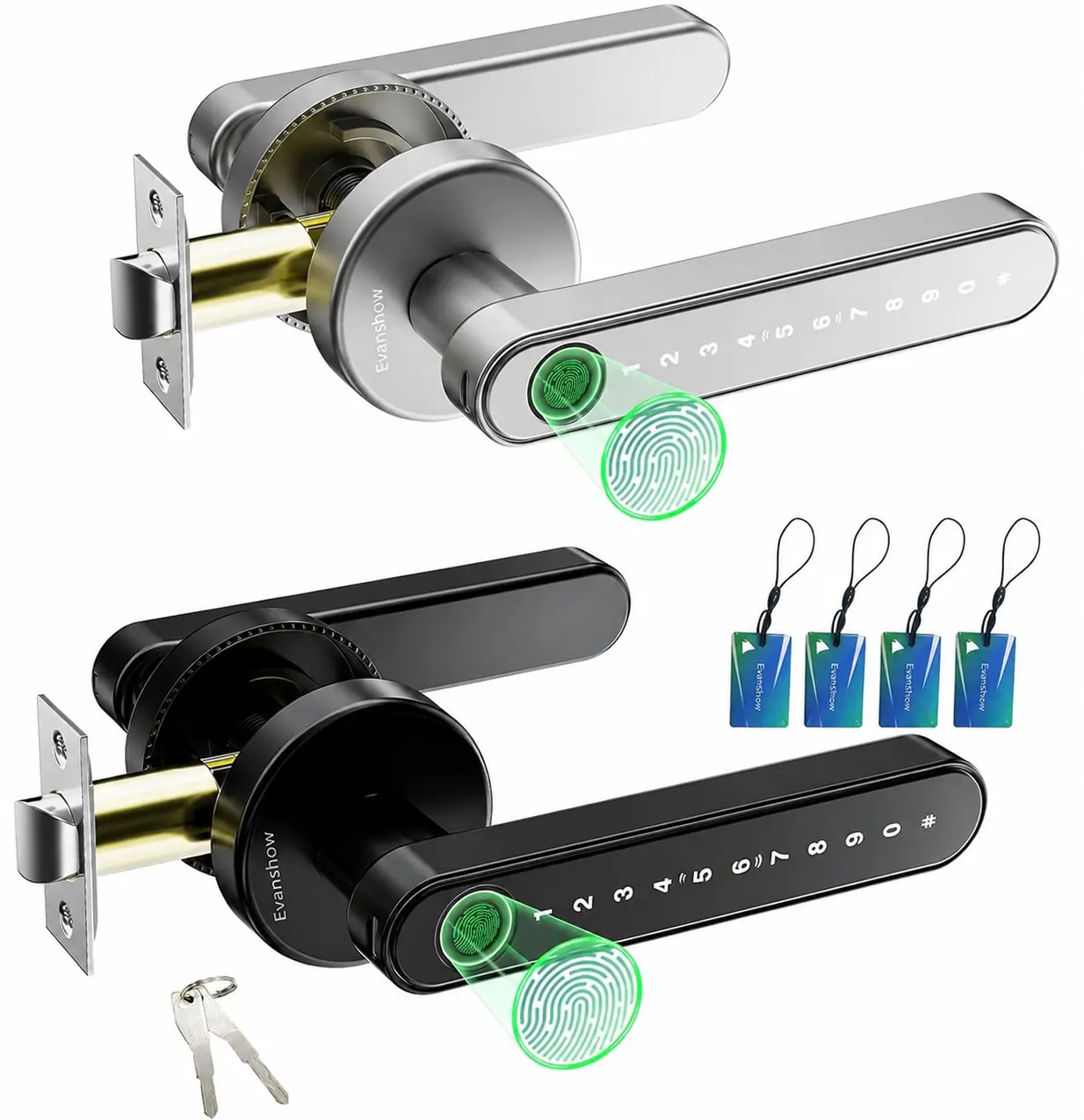 Smart Fingerprint Indoor Door Lock - Keyless Entry with App Control, Keypad Handle, USB Charger, Key Cards (Bedroom Use Only), Indoor Doors