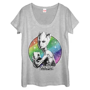 Women's Marvel Avengers: Infinity War Groot Rainbow Scoop Neck
