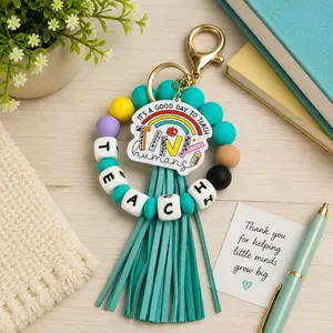 Multifunctional Silicone Wristlet Keychain with Acrylic Pendant - Handmade Artisanal Customizable Charms, Portable Wrist Strap Key Ring, Bag Charm Holder, Mom Fashion Accessory for Car & House Keys, Handmade Keychains, Charms Keychains
