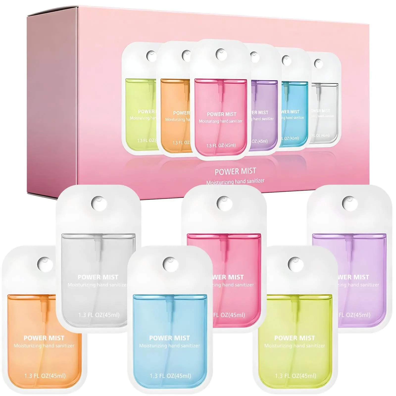 6-Pack Mini Hand Sanitizer Spray 45ml, Moisturizing Hydrating Hand Mist with Fine Mist Sprayer, Travel-Sized Portable Spray Gift Set for Women, Kids, Bag & Desk Essentials