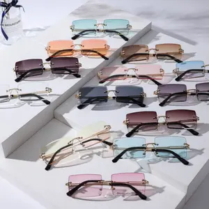 4 Pack Rimless Rectangle Sunglasses Frameless Square Glasses Vintage Transparent Eyewear for Women Men summervibes