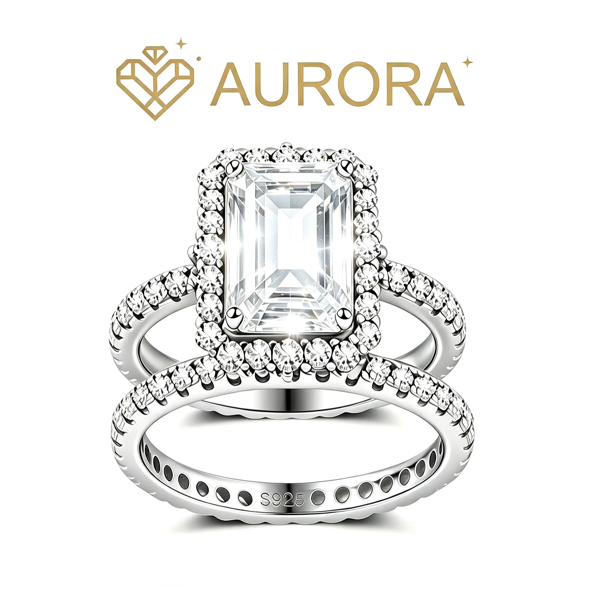 【#260 Duet】Full Moissanite main stone and side stone rings with 3.5Carat 925 Sterling Silver Engagement Anniversary Valentine's Day gift Jewelry Synthetic Moissanite