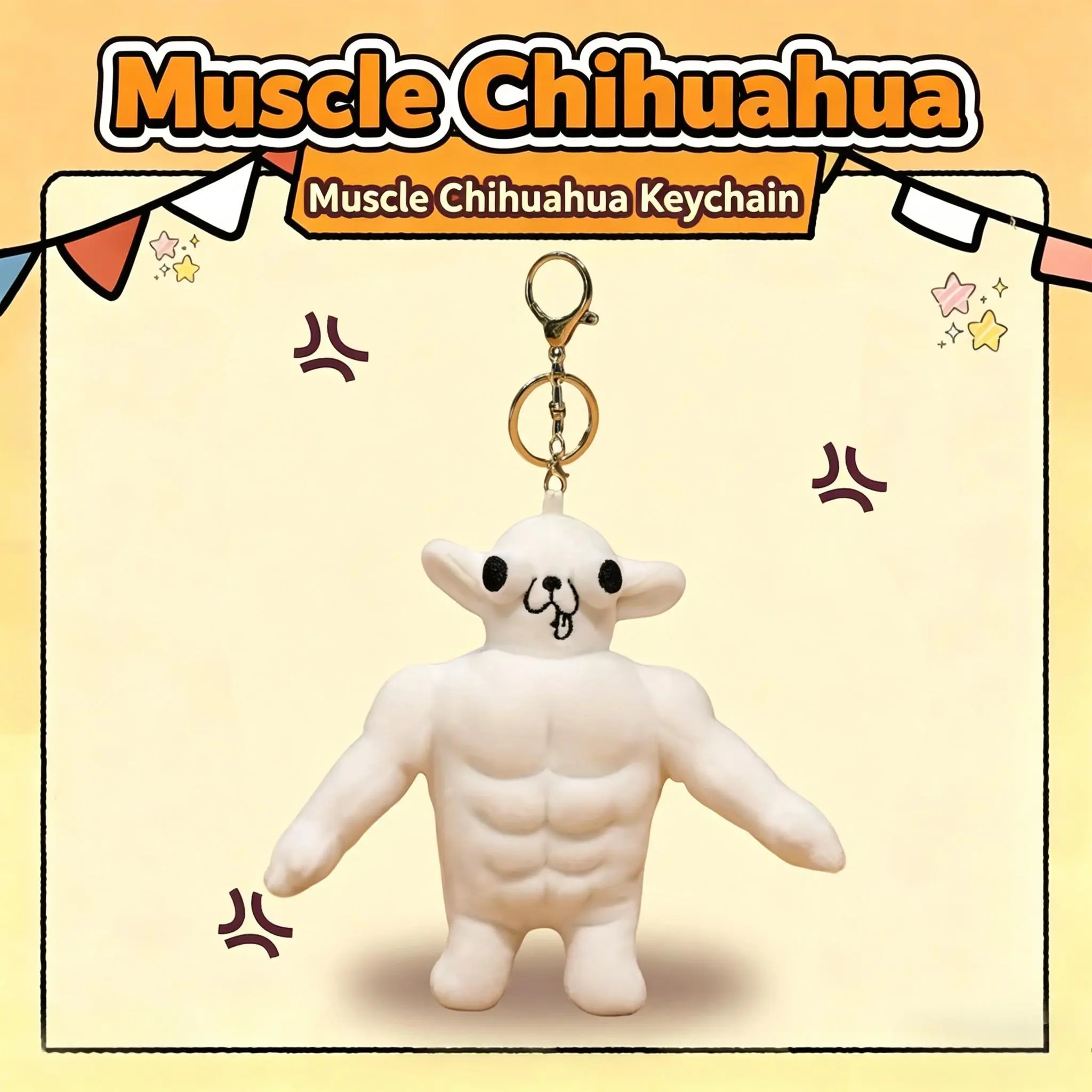 Muscular Chihuahua Cute Plush Keychain, Cartoon Animal Character Figurine, Fun Bag Pendant & Keychain Accessory, Humorous Birthday Gift, Animal Keychain Keychains