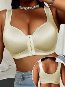 5 Pack Plus Size Sexy Comfort Bras, Ultra Soft Wireless Front Closure Bra, Multi-Color Daily Wear Lingerie for Big Bust women push, Fabric, Essential