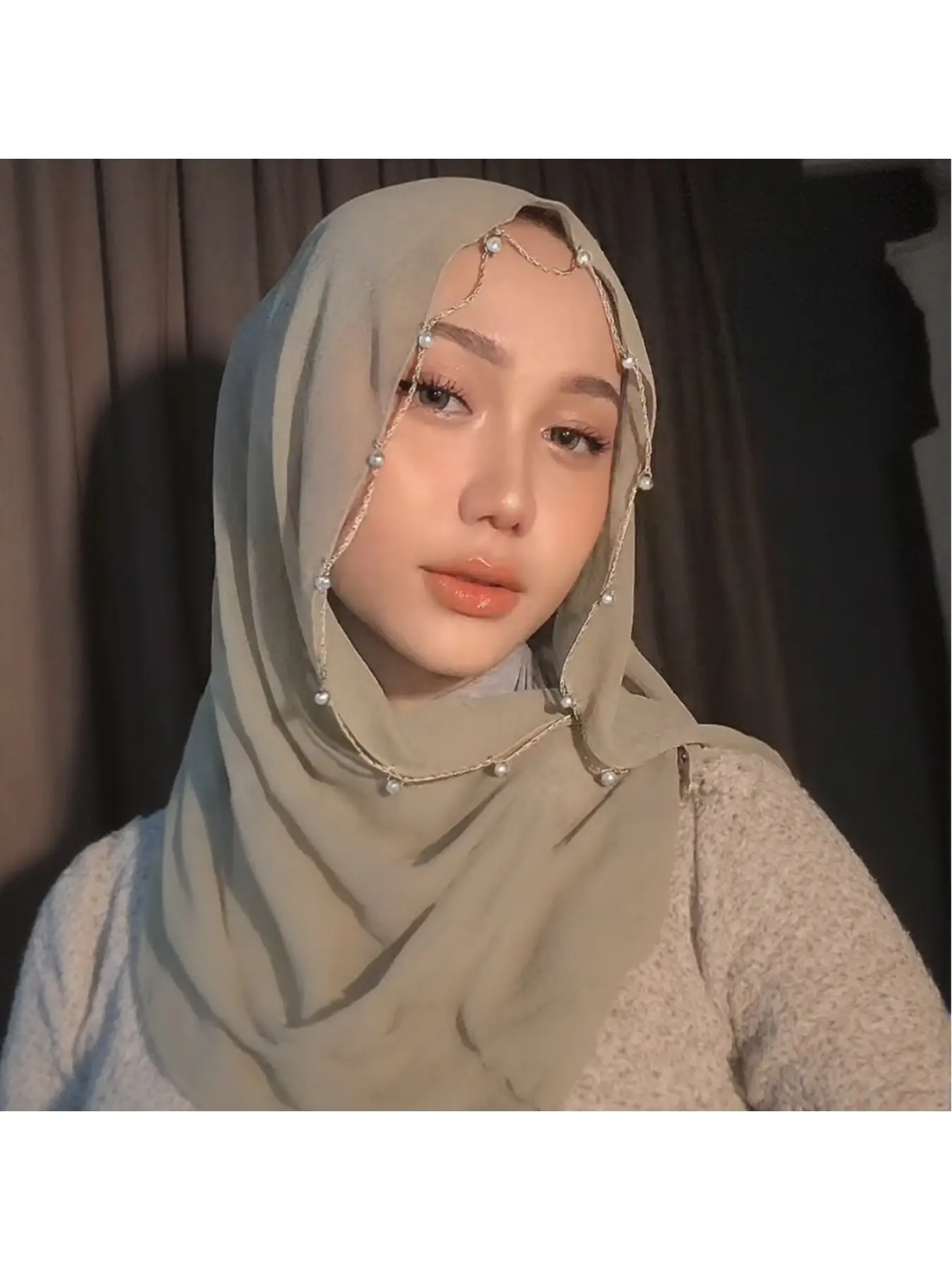New wave-edge beaded scarf solid color pearl chiffon Muslim hijab Malay headscarf Middle East Africa turban