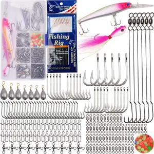 226 count Saltwater Fishing Tackle Kit Include Fishing Lures Hooks Leader Rigs Bucktail Jig Weights Sinkers Swivel Snap Beads Various Accessories with Tackle Box for Freshwater Saltwater Fishing