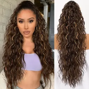 Ponytail Extension Claw 30" Curly Pony Tail Clip in Hair Extensions Fluffy Natural Looking Synthetic Hairpiece for Women (Chocolate Brown with Caramel Blonde)