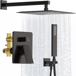 Shower System, Matte Black Shower Faucet Set, 12 Inch Rain Shower  with Handheld , High  Shower  System with Shower Valve and Trim Kit, Wall Mounted Shower  Set