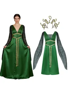 Elegant Greek Goddess Costume Set with Headpiece Ethereal Witchcore Aesthetic Dress for Purim, Halloween & Stage Performances