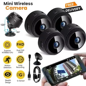4PCS Ultra Mini Hidden A9 Nanny Camera, WiFi Wireless 1080P HD Security Camera with Motion Detection, Portable Surveillance Cam for Home Office Baby Pet Monitoring, Easy to Conceal