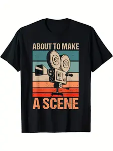 Filmmaker Cinematographer Editor T-Shirt - "About to Make a Scene" Camera Graphic - Soft Breathable Cotton Crew Neck Tee - Lightweight Black Shirt for Screenwriters, Directors, Videographers - Machine Washable Gift for Movie Lovers, Casual Wear, Casual St