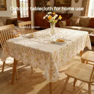 1PC Rectangular/Round Ironed Gold Tablecloth Floral Pattern Desktop Decoration Suitable For Picnic Or Holiday Party Home Decoration Stretch Washable Black Blue Gingham Disposable