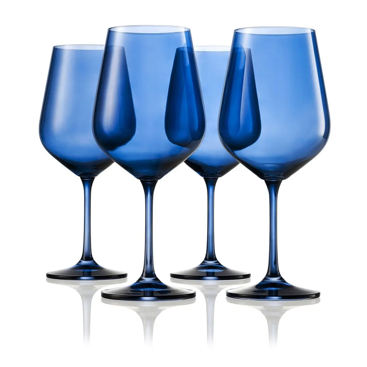 212 MAIN 4-Piece Handmade Unleaded Crystal Glassware Set - Navy Sheer Red Wine Drinkware for Kitchen Use