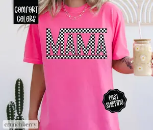 Retro Checkered Mama Shirt, Mother's Day Gift for Mom, Mom Shirt, Retro Mama Shirt, Comfort Colors Mama Tshirt Oversized Womenswear