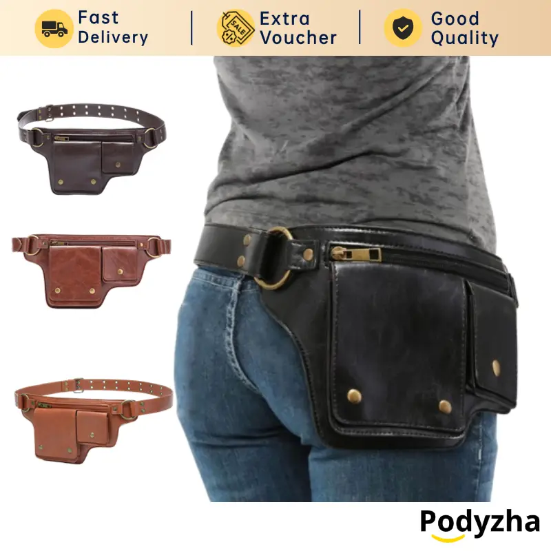 [READY STOCK]MINI Unisex PU Solid Color Zipper Fanny Pack, Fashionable Adjustable Pu Leather Sling Pouch for Daily Used, Casual Trendy Versatile High-