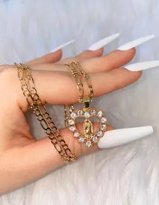 18k Gold Plated Mother Mary Heart Necklace