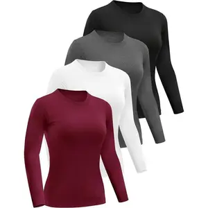 Women's Long-Sleeve Basic Slim-Fit Compression T-Shirts with Crew Neck for Gym Workouts and Sports (Undershirts/Base Layers)