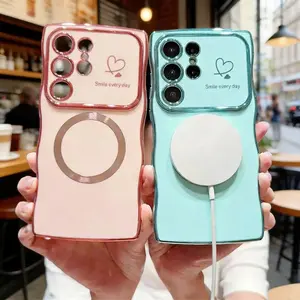 Electroplated Love Heart Anti-Drop Soft Case For Samsung S26 Ultra S25 Edge S24 S23 FE S22 Plus Wireless Charge Protection Cover