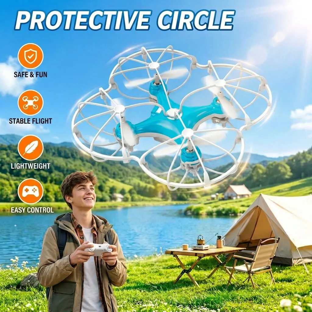 WEEKEND COME Mini quadcopter with protective ring to withstand drops, indoor and outdoor rechargeable model, interactive flying toy, preferred gift option