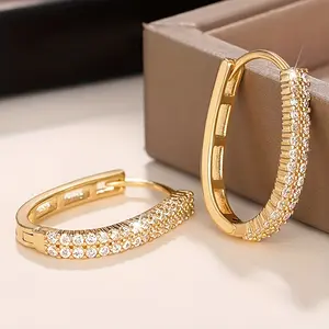 Elegant Copper Hoop Earrings Nickel-Plated - Harmless Synthetic Cubic Zirconia - Sexy Style Accessory for Women - Ideal for Daily Wear & Weddings - Valentine's Day April Birthstone Gift
