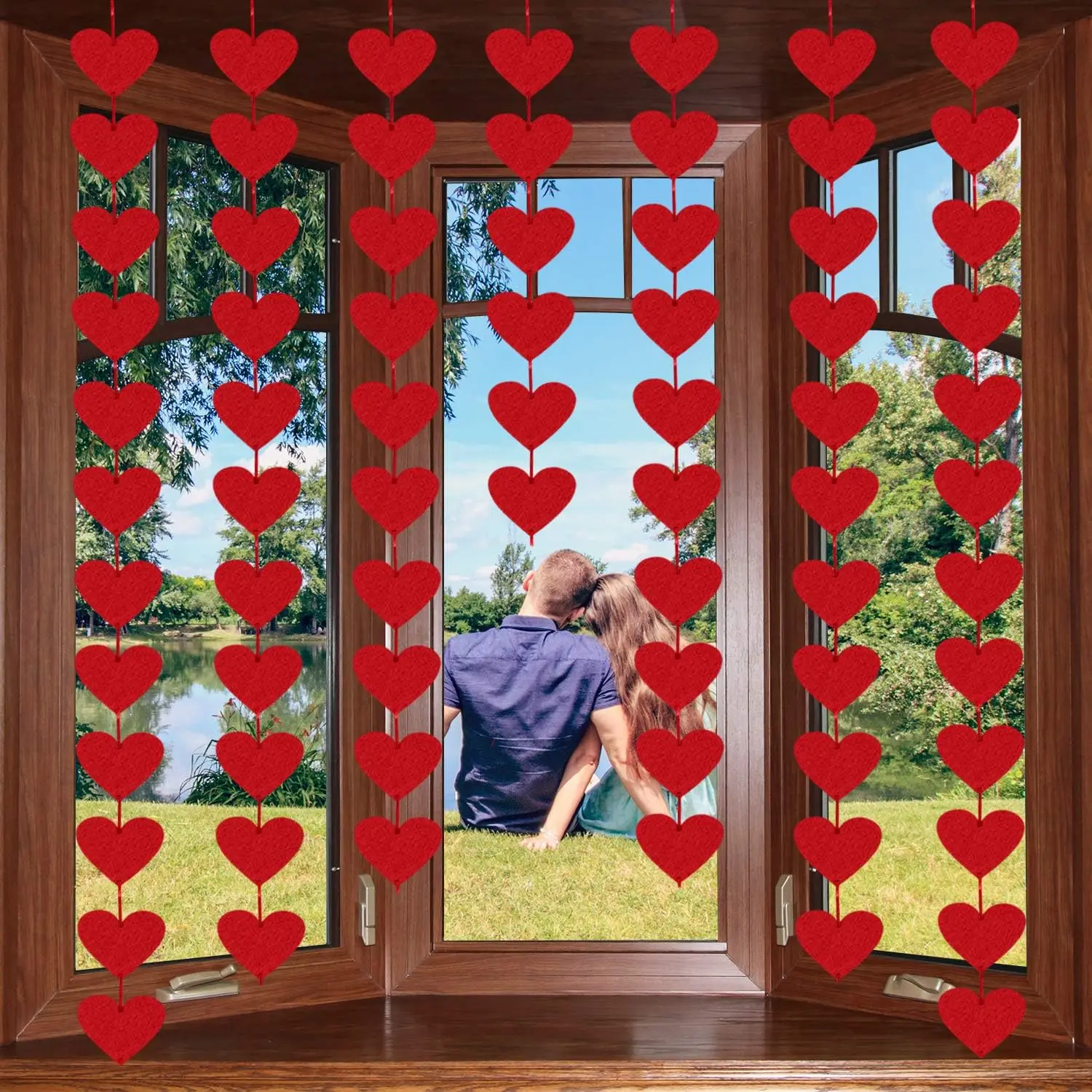 72 Red Hearts Felt Garland - NO DIY - Valentines Day Red Heart Hanging String Garland - Valentine Decorations for Wedding, Anniversary & Birthday