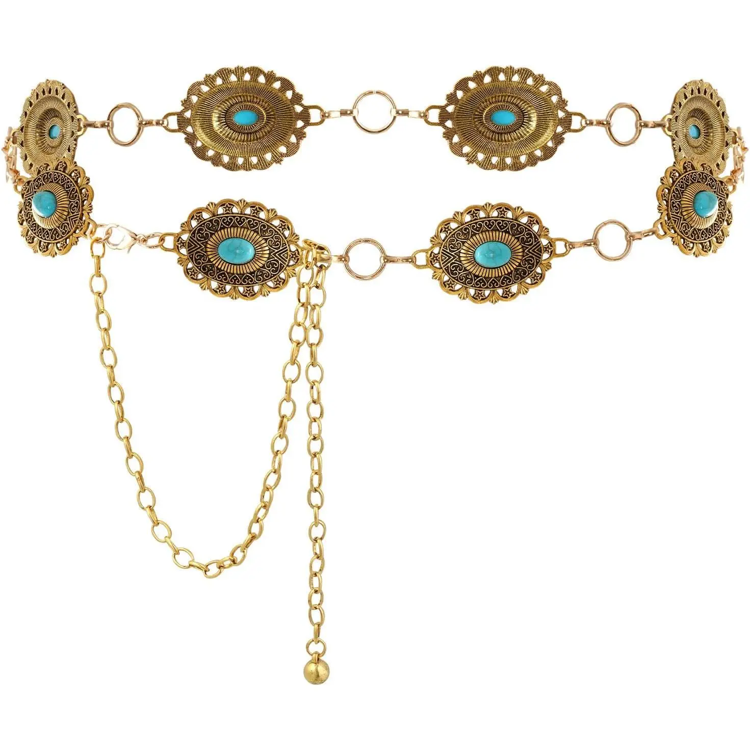 Western Oval Concho Chain Belt for Women Metal  Chain Belt for Dresses Jeans Western Cowgirl