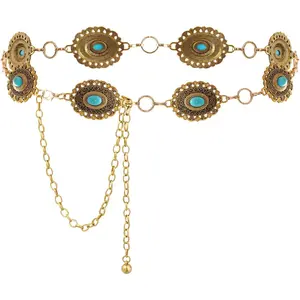 Western Oval Concho Chain Belt for Women Metal  Chain Belt for Dresses Jeans Western Cowgirl