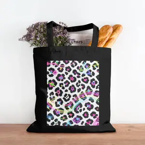Neon Rainbow Leopard Print Canvas Tote Bag - Single-Sided Printed 12oz Heavy Duty Poly-Cotton Tote, Large Capacity Reusable Grocery & Shoulder Bag for School, Work, Travel & Everyday Use