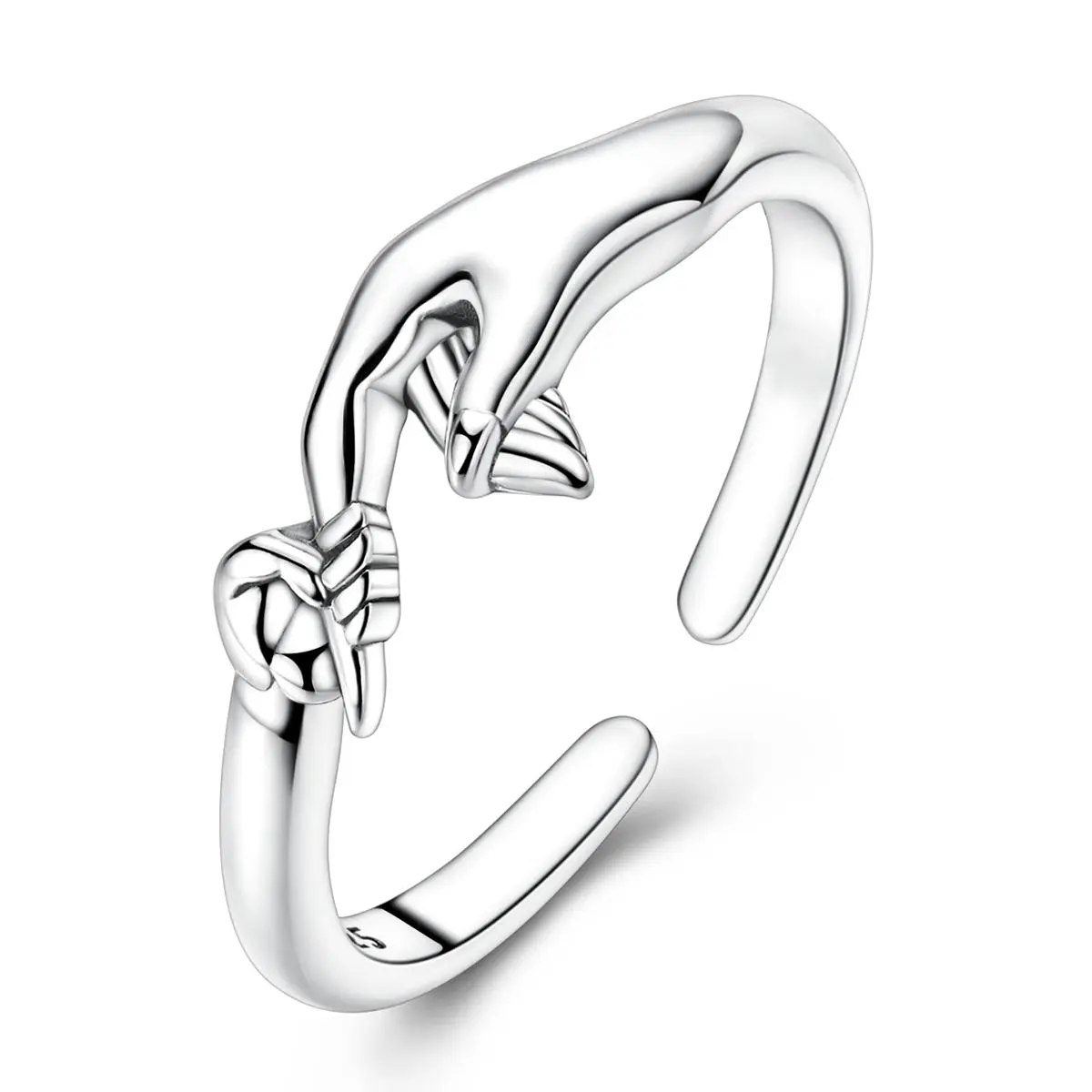 NARMO S925 Sterling Silver Parent-Child Hand-Holding Rings - C-Shape, Classic Band, Demi, Adjustable Fitted Hand Motif Open Band Jewelry for Family Gifting, C-Shape Rings, Classic Band Rings