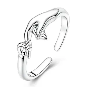 LAZA  Parent-Child Hand-Holding Rings, S925 Sterling Silver Adjustable Open Band, Mother and Daughter Hand-Holding Rings, Meaningful Family Jewelry, Gifts of Friendship and Love.