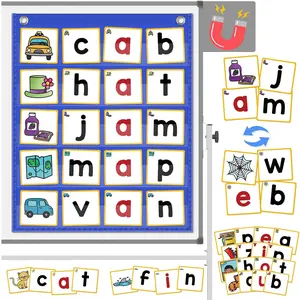 Word Building Pocket Charts with 64 Phonics Flash Cards Classroom Must Haves, Literacy Games for Beginners in Reading and Spelling.