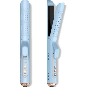 Soft-Air Curling Iron: Gentle Soft Air for Quick Styling & Long-Lasting Curls, Lock in Style with Cooling Air Vents, 2-in-1 Hair Straightener & Curler with Upgraded Long Barrel, Blue