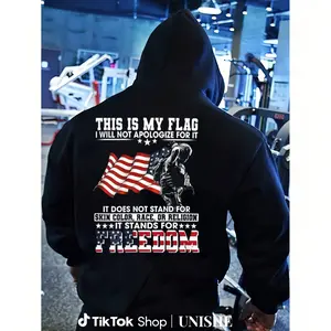 USA Patriot Hoodie with "This Is My Flag" and Soldier Image Perfect for Freedom Lovers