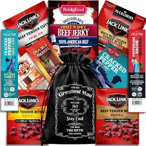 Beef Jerky Gift Baskets For Men - Dad Gifts, Birthday Gifts For Men Who Have Everything With Beef Jerky Variety Pack