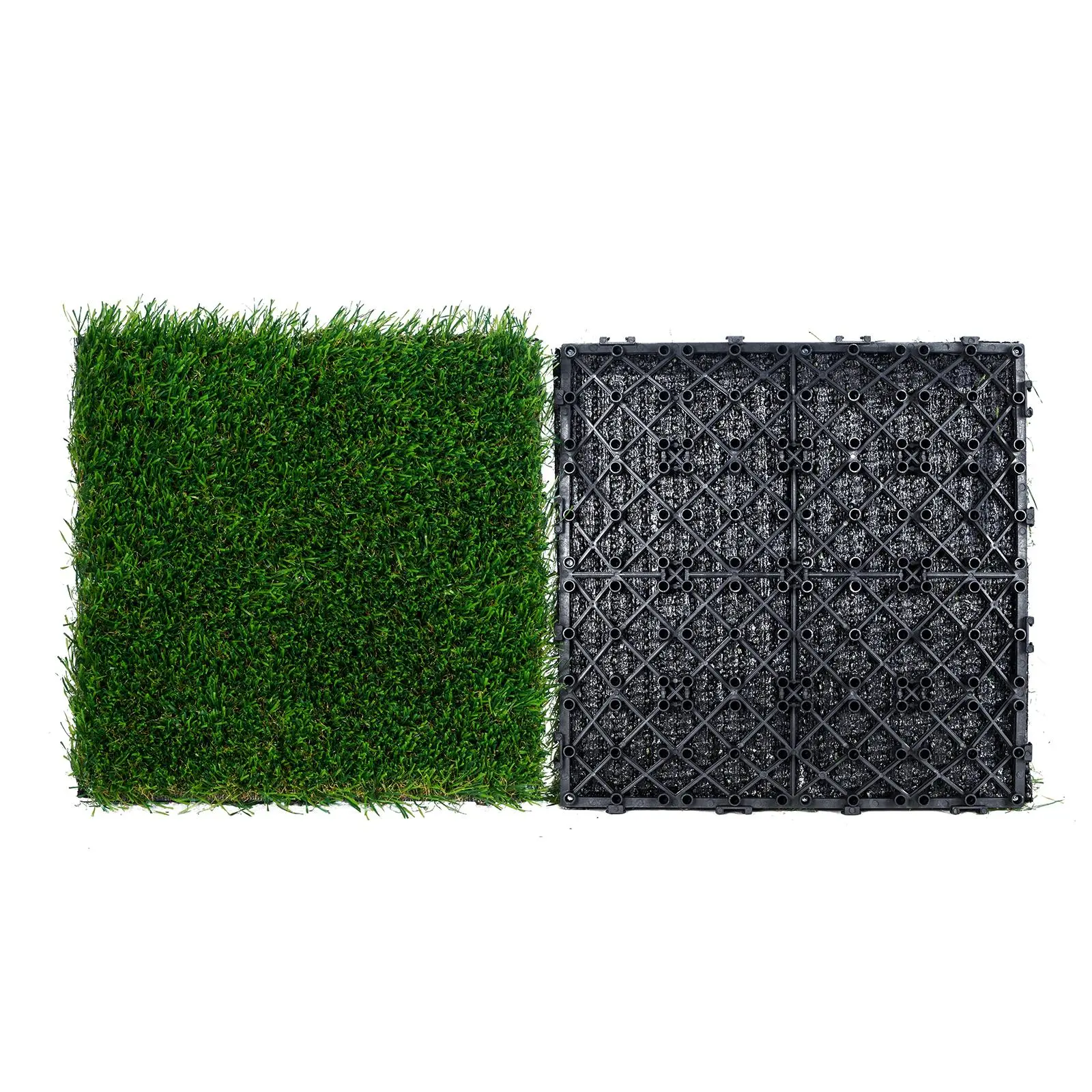 VEVOR 18-Pieces Interlocking Rubber Artificial Grass Vinyl Flooring Tiles, 12"x12" Self-Draining Modular Astroturf Panels, Sturdy, Stable, Easy-Install Decorative Natural Look Mat for Garden, Indoor-Outdoor Entryway