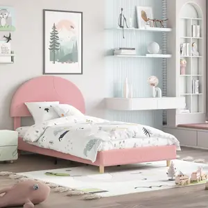 Garvee Modern Twin Bed Frame with Soft Pink Boucle Upholstered Cloud Headboard – Sturdy Noise-Free Platform, Wooden Slats, No Box Spring Needed, Easy Assembly