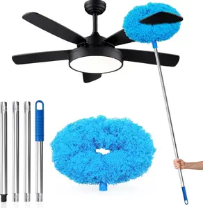 Adjustable Blue Ceiling Fan Cleaner Duster with Extension Pole, 12-51 Inch Length, Reusable Microfiber Head, Removable for Cleaning Fan Blades, High Ceilings, Cobwebs