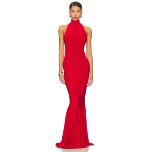 Norma Kamali x REVOLVE Halter Turtle Fishtail Gown in Tiger Red