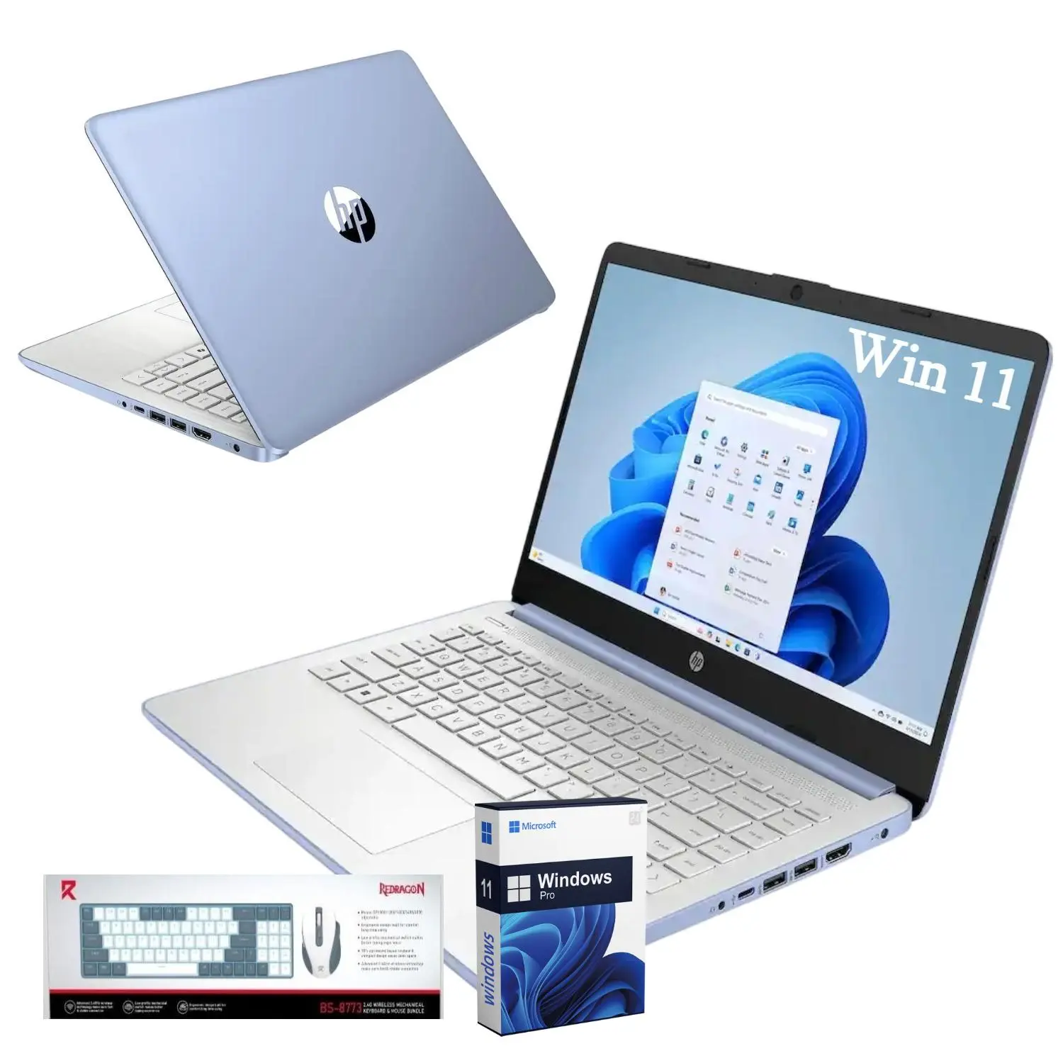 HP 14-in Student Laptop (N150 CPU Computer) - Intel Processor Up to 3.6GHz, 4GB RAM, 128GB Storage, Built-in 1-Year Office 365, Windows 11 Pro Slim Notebook for School, Bundle Pack Accessories
