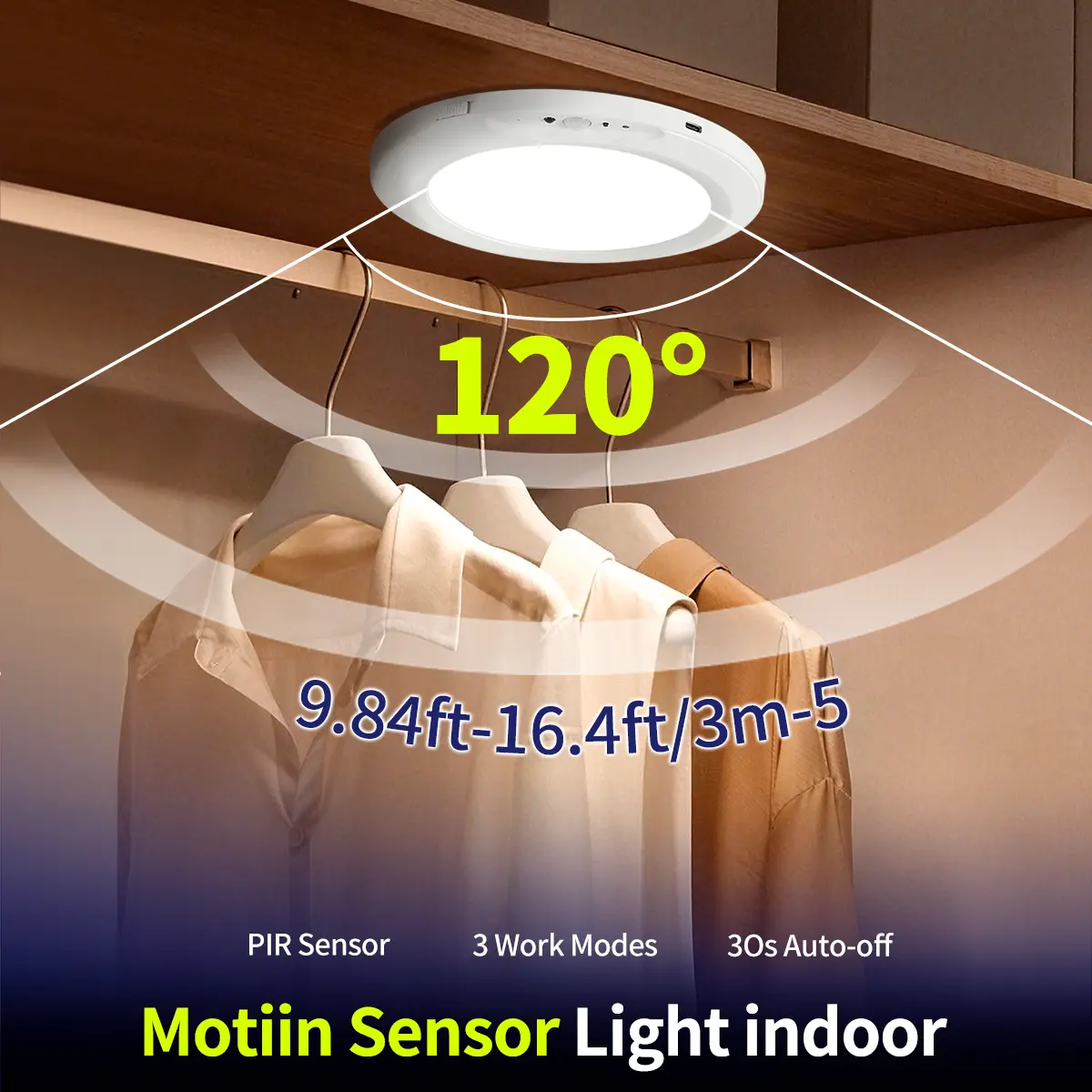 Rechargeable Motion Sensor Ceiling Light, Wireless LED Closet Light with Remote Control, Dimmable Magnetic Mount Ceiling Lamp for Closet, Hallway, Kitchen & Bedroom