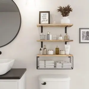 3-layer super functional and stylish floating wall-mounted storage rack for bedrooms, living rooms, kitchens, bathrooms, wall racks, paper towel holders, towel racks, solid wood storage racks.