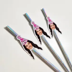 Women's Birthday Face Straws, set of 10