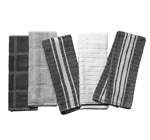 Gray & White Kitchen Towels 5 Pack Set for Cleaning