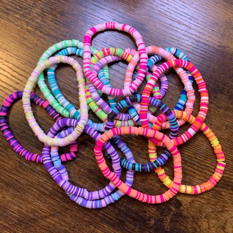 Random Style Heishi Bracelet | Handmade Polymer Clay Stretch Bracelet