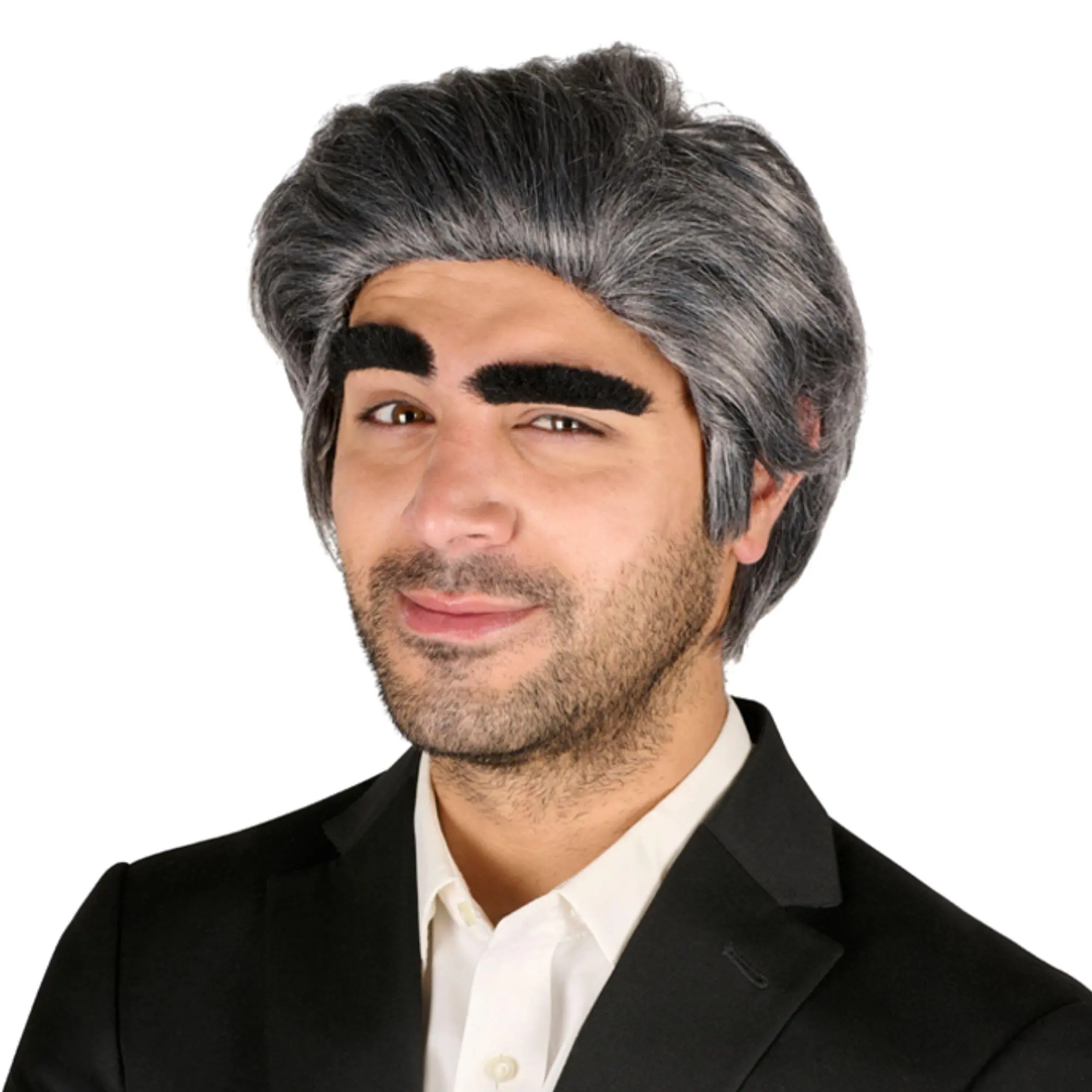 Johnny Rose Silky Grey Wig & Bushy Oversized Eyebrows Accessory Set, Synthetic Costume Fashion Accessory, Bushy Eyebrows, Synthetic Costume Wigs